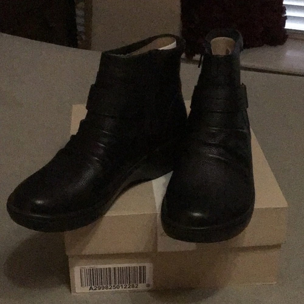 Clark’s black leather boots